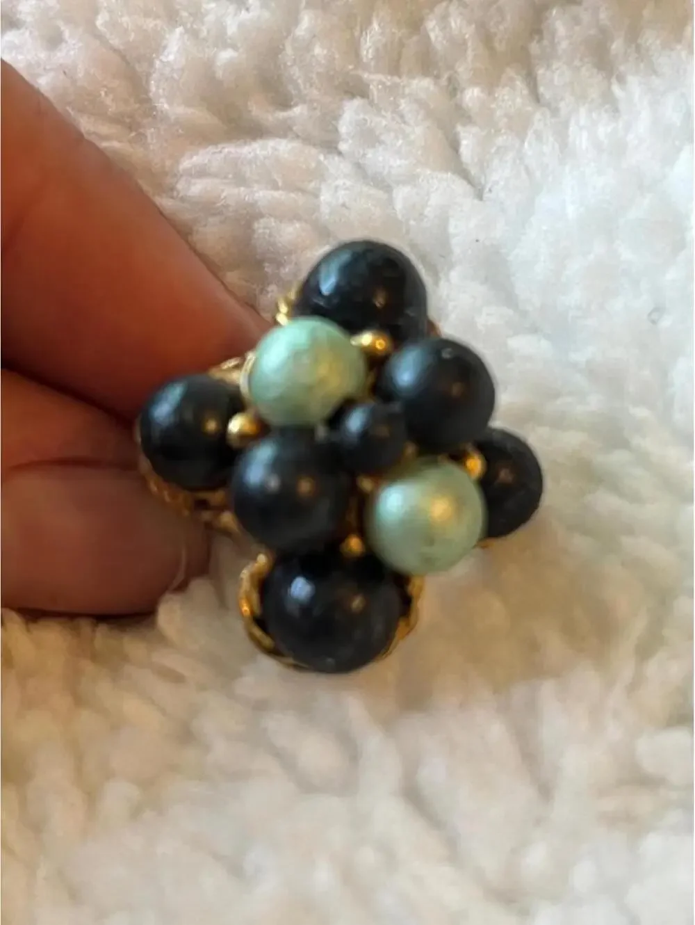 Vintage Style Cluster Bead Ring with Gold Tone Setting